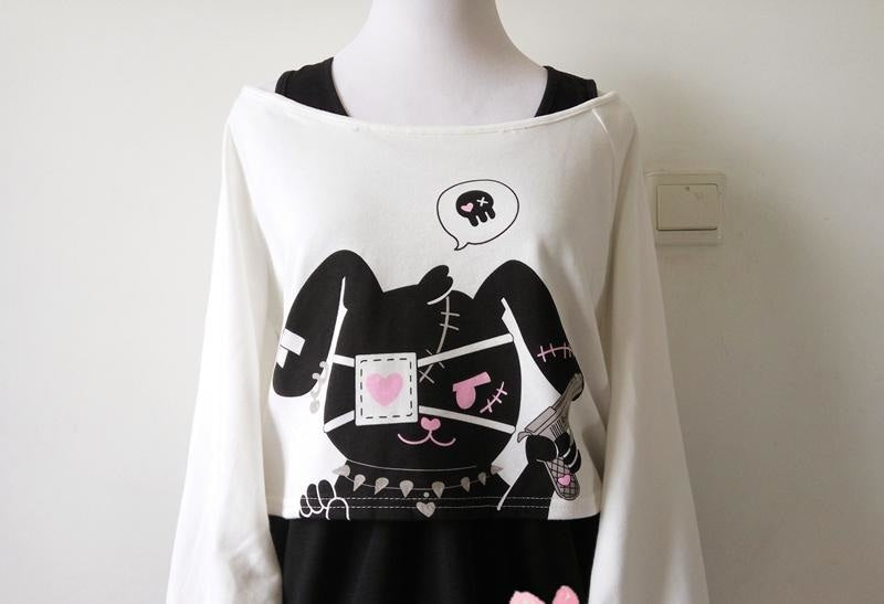 Goth Evil Bunny Long Sleeve Dress Winter Warm Cozy Gothic Kawaii Fashion by DDLG Playground
