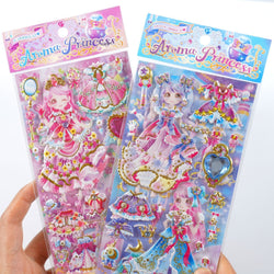 Puffy Glitter Princess Stickers - 3 Pieces - babyspace, diamond, diary, doki doki, fairy kei