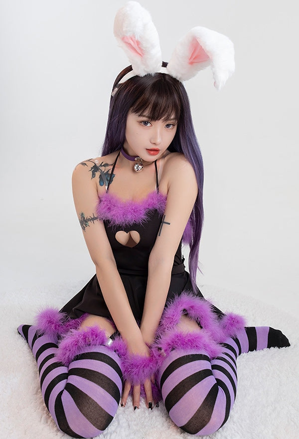 Purple Black Bunny Set - bunny outfit, set, lingerie petplay, z1
