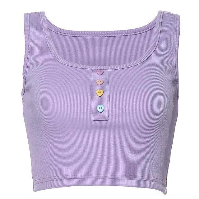 Purple Candy Pastel Crop Top Heart Buttons Wife Beat | DDLG Playground