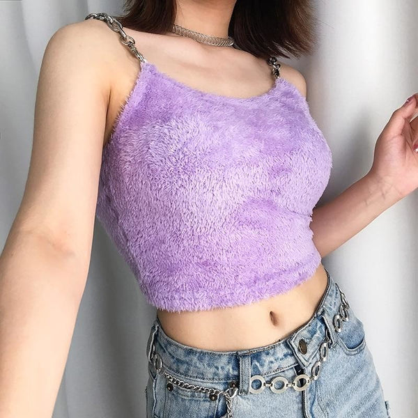 Purple Fur Crop Top - L - shirt