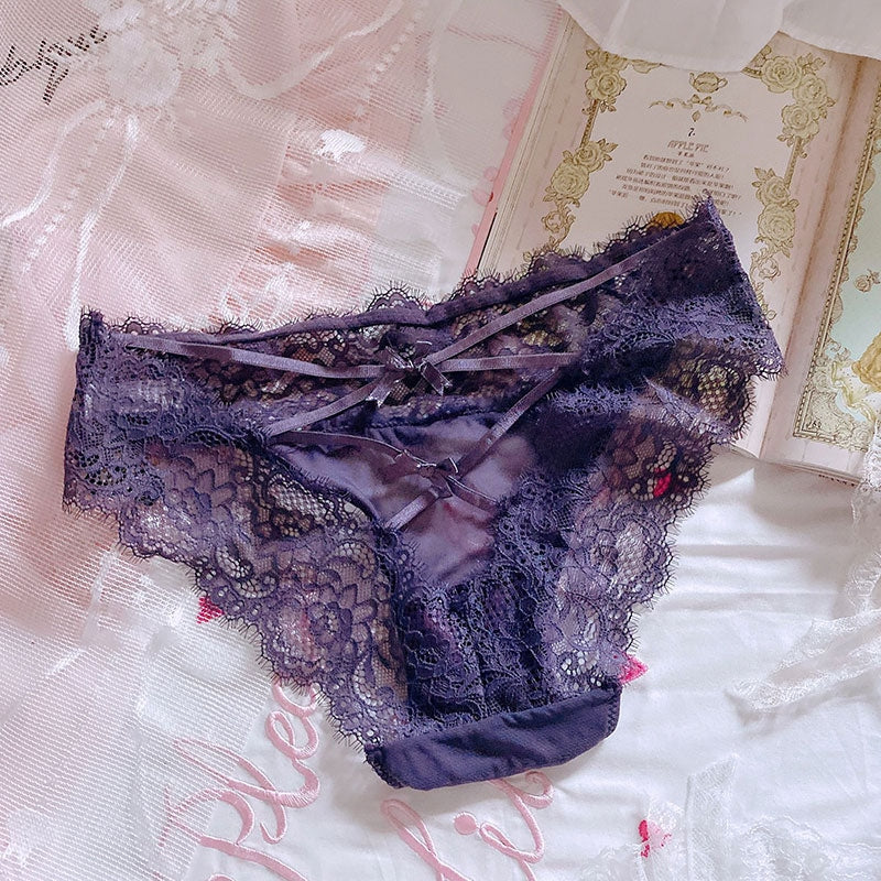 Purple Satin Panties - Two Butterflies / M - lingerie sets, panties, panty, underwewar, undies