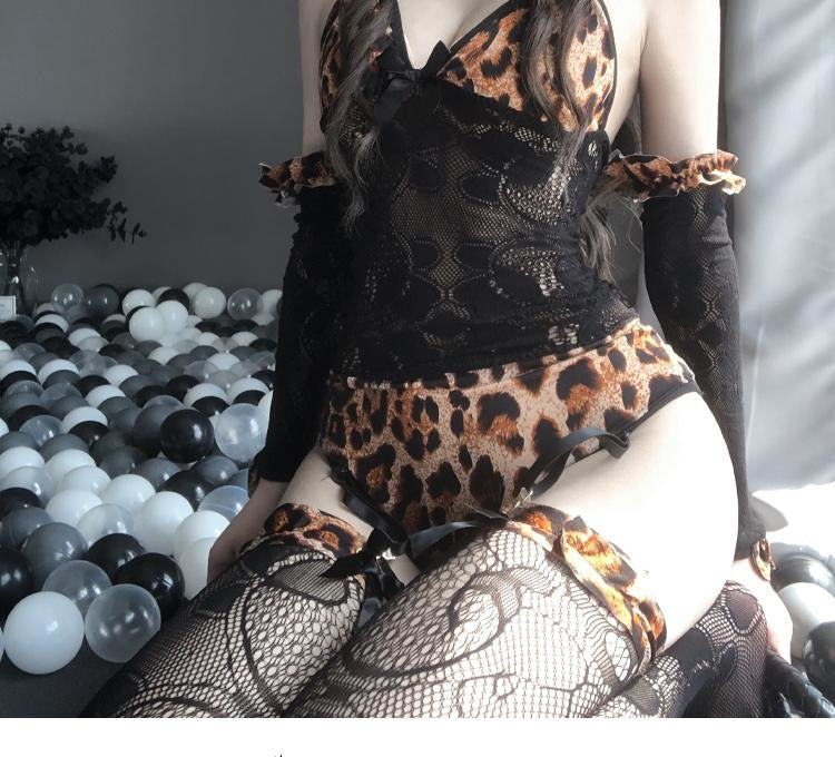 Purring Princess Bodysuit Set - black lace, bodysuits, cat ears, kawaii, kawaii lingerie