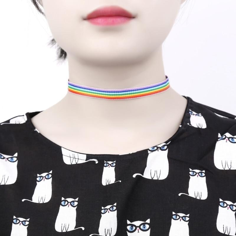 Rainbow Knit Fabric Choker Collar Necklace Jewelry LGBTQ Gay Pride Queer Trans 