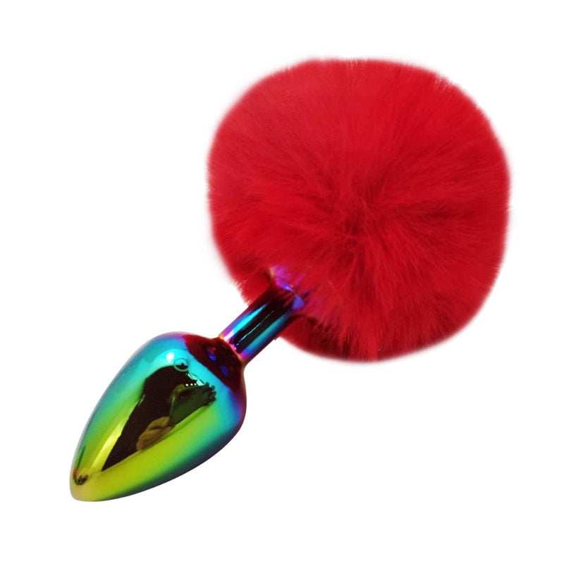 Rainbow Gunmetal Tail Plug - Red - anal, anal play, plug, plugs, bunnies