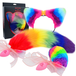Rainbow Kitten Play & Plug Set - Pink Silicone - anal plug, kinky, pet play, player, plays