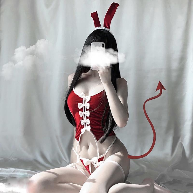 Red Ribbon Bunny Set - lingerie