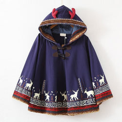 Reindeer Knit Holiday Poncho - Blue - hoodie