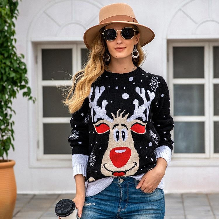 Reindeer Knit Sweater - M / Black - christmas, crew neck, crewneck, crewneck sweater, crewnecks