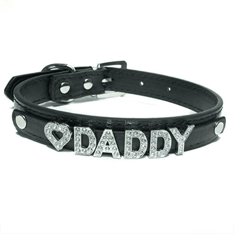 Rhinestone Daddy Collar - Black - accessories