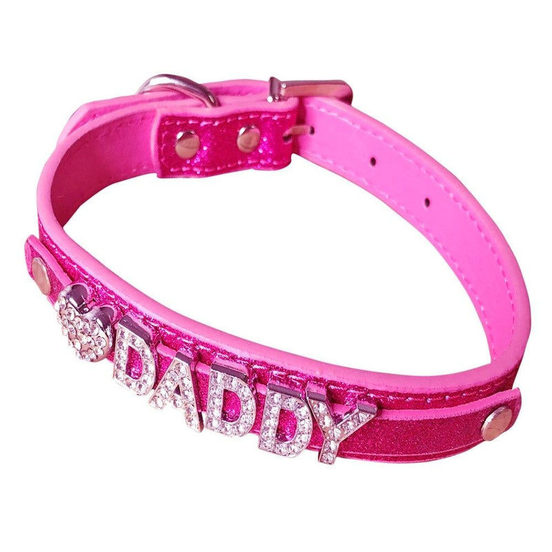 Rhinestone Daddy Collar - Magenta - accessories