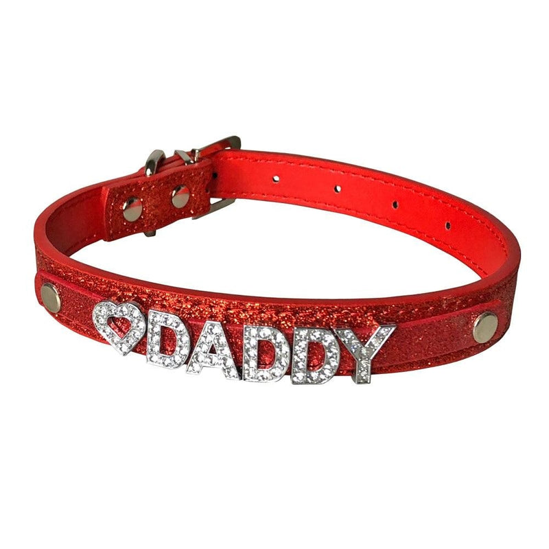 Rhinestone Daddy Collar - Red - accessories