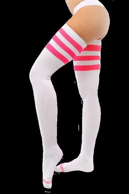 Glitter Rainbow Thigh Highs - White Pink (No Glitter) - Socks