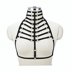 sexy bondage ribcage harness bdsm kink fetish lingerie strappy vegan leather  choker o ring sex by ddlg playground