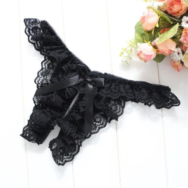 Black Crotchless Panties Kinky Lace Ruffled Underwear Undies BDSM Lingerie Fetish by DDLG Playground