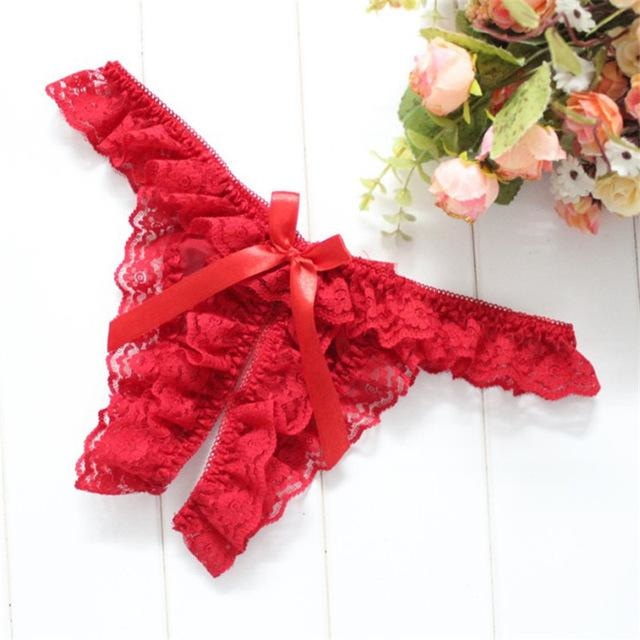 Red Crotchless Panties Kinky Lace Ruffled Underwear Undies BDSM Lingerie Fetish by DDLG Playground