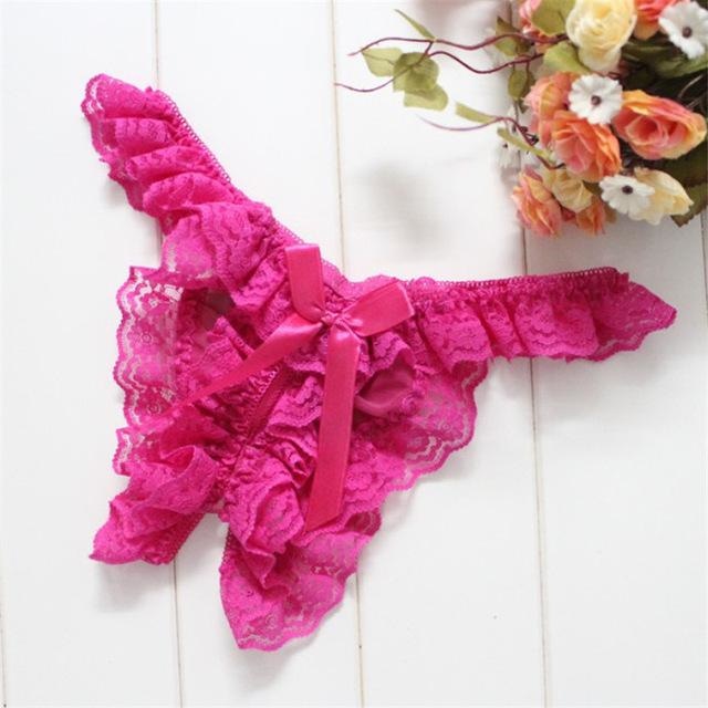 Magenta Crotchless Panties Kinky Lace Ruffled Underwear Undies BDSM Lingerie Fetish by DDLG Playground