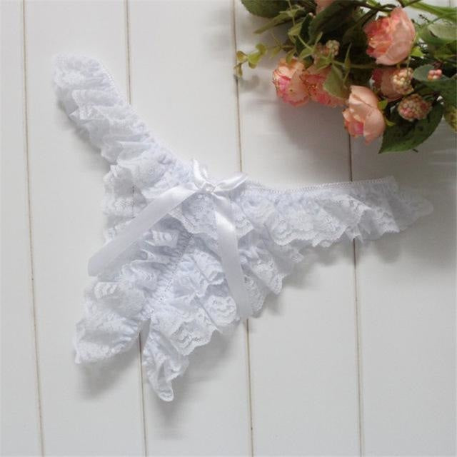 White Crotchless Panties Kinky Lace Ruffled Underwear Undies BDSM Lingerie Fetish by DDLG Playground