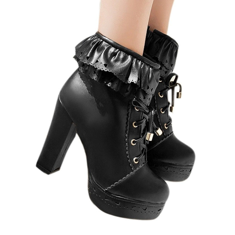 Ruffled Lace Lolita Booties - boots