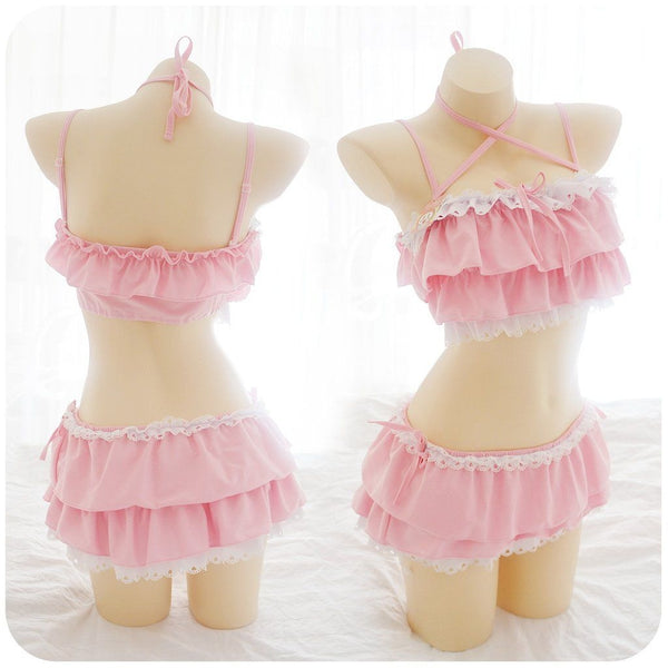 Ruffled Princess Bikini - Pink - bikini, bikinis, bra, bralette, bras