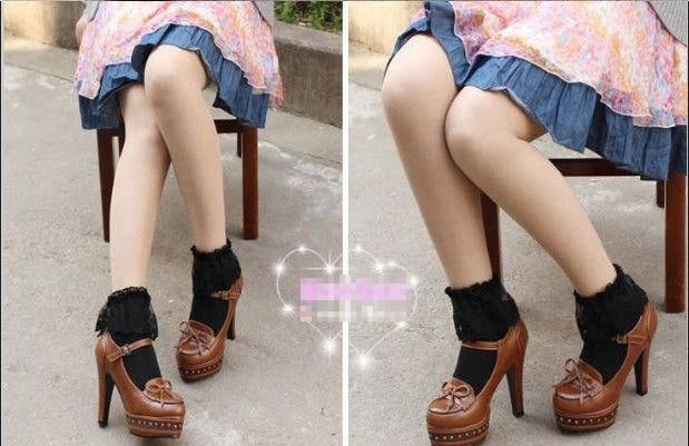 Sweet Black Frilly Lace Ruffled Bow Ankle Socks Lolita Kawaii Fashion