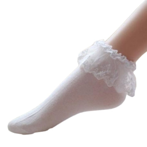 Sweet White Frilly Lace Ruffled Bow Ankle Socks Lolita Kawaii Fashion