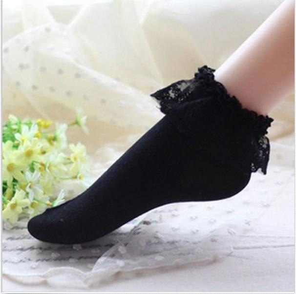 Sweet Black Frilly Lace Ruffled Bow Ankle Socks Lolita Kawaii Fashion