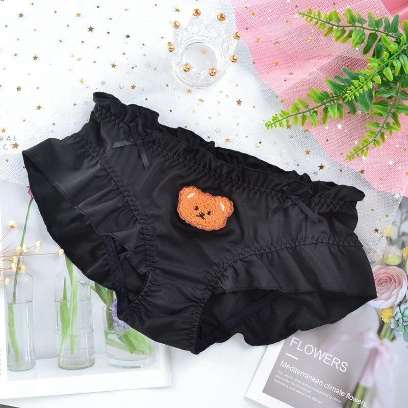 Satin Baby Bear Panties - Black / L - baby bear, bear undies, briefs, full lingerie