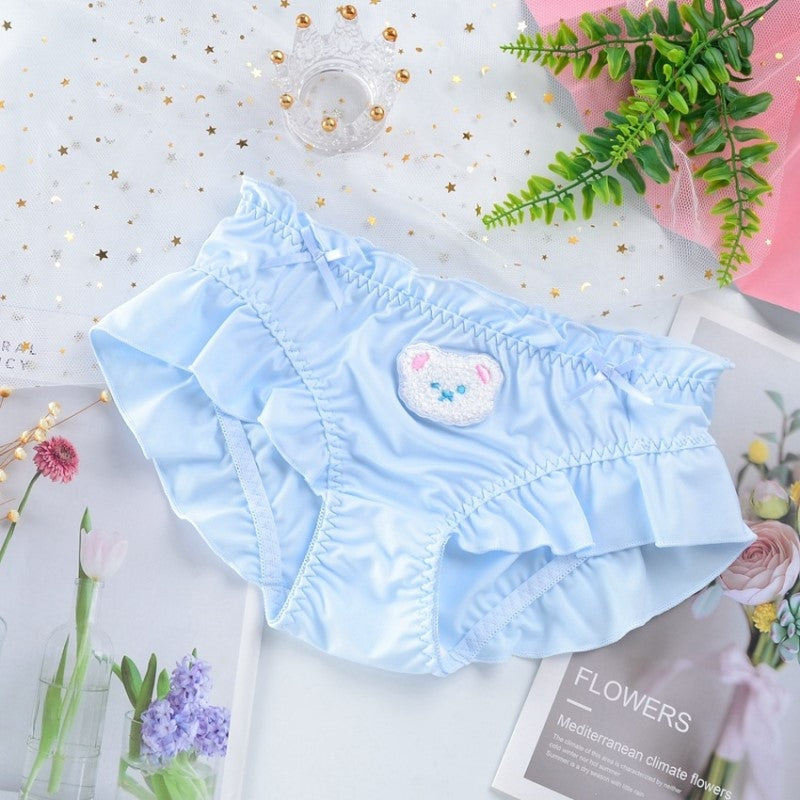 Satin Baby Bear Panties - Blue / L - baby bear, bear undies, briefs, full lingerie