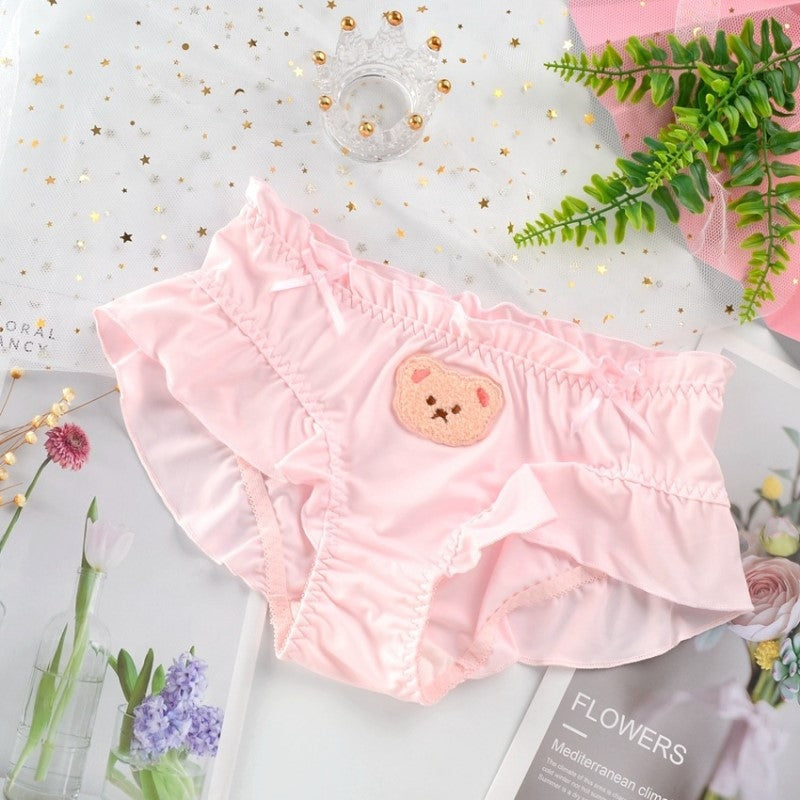 Satin Baby Bear Panties - Pink / L - baby bear, bear undies, briefs, full lingerie