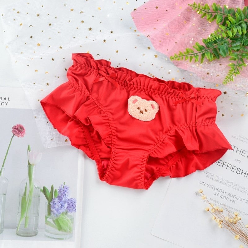 Satin Baby Bear Panties - Red / L - baby bear, bear undies, briefs, full lingerie