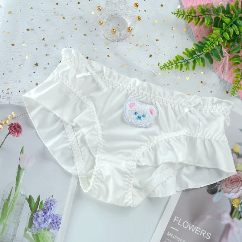 Satin Baby Bear Panties - White / L - baby bear, bear undies, briefs, full lingerie