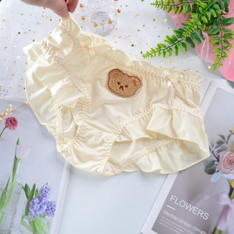 Satin Baby Bear Panties - Yellow / L - baby bear, bear undies, briefs, full lingerie