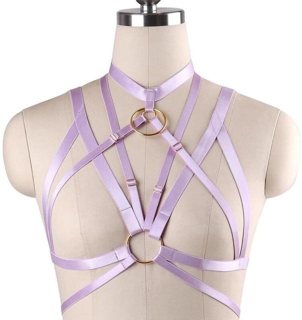Lavender Purple Satin Bondage Harness Chest S&M BDSM Kink Fetish Luxury O Ring 