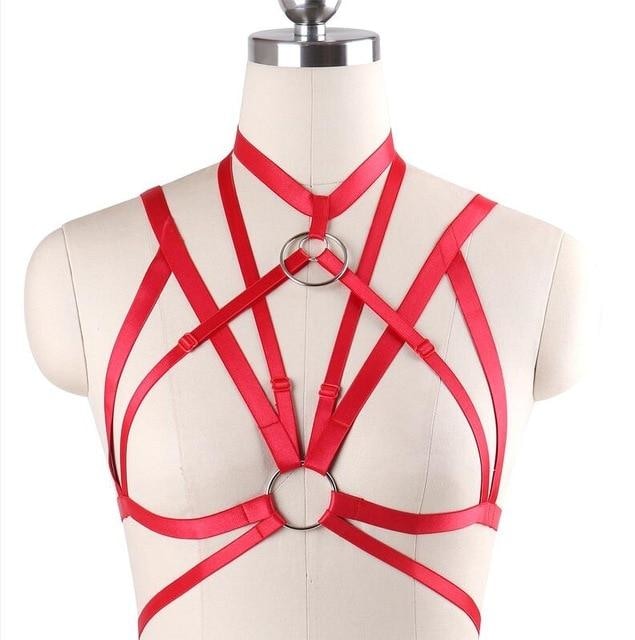 Red Satin Bondage Harness Chest S&M BDSM Kink Fetish Luxury O Ring 