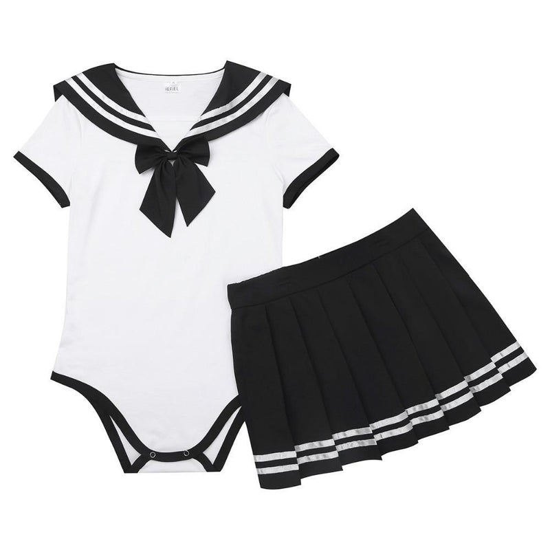 school girl adult onesie two piece 2pc set outfit romper jumper bodysuit sailor scout sailor moon cosplay costume snap crotch cgl abdl by ddlg playground
