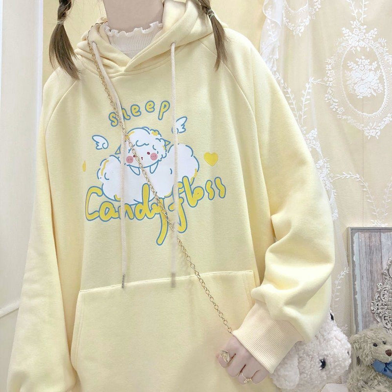 Sheep Candyfloss Hoodie - fairy kei, hooded, hoodie, hoodies, kawaii