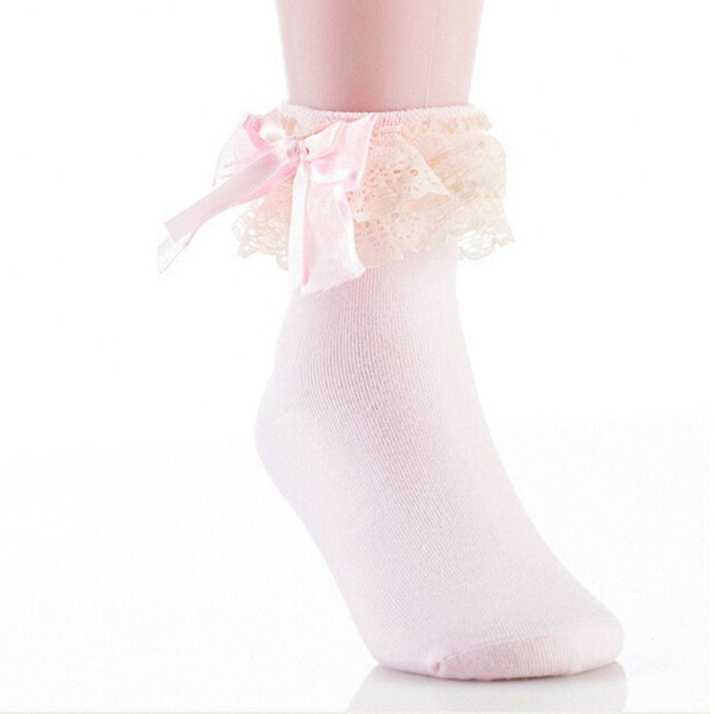 White Ruffled Ribbon Silk Ankle Socks Princess Cute Kawaii 