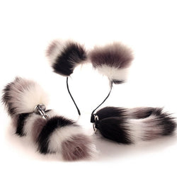 Skunky Kitten Petplay Set - anal plug, plugs, bdsm, black leather, bondage