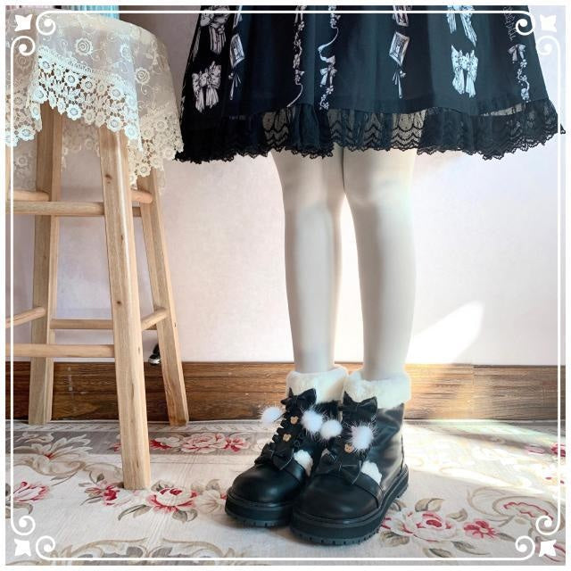 Snowy Bear Booties - Black / 4 - anke boots, ankle baby doll biker booties