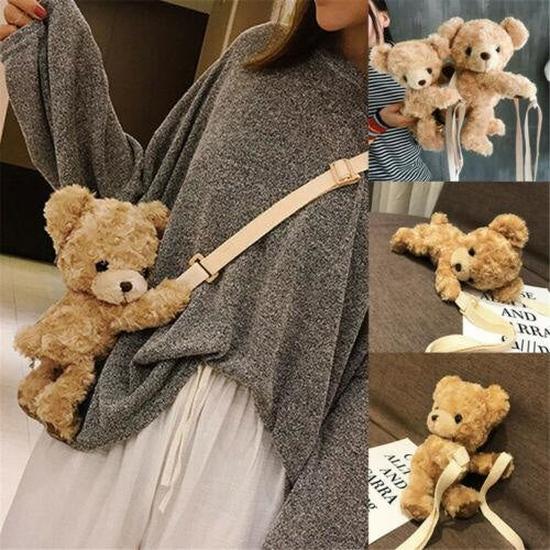 Brown Teddy Bear Purse Handbag Cross Body Messenger Bag Fluffy Soft Kawaii Cute