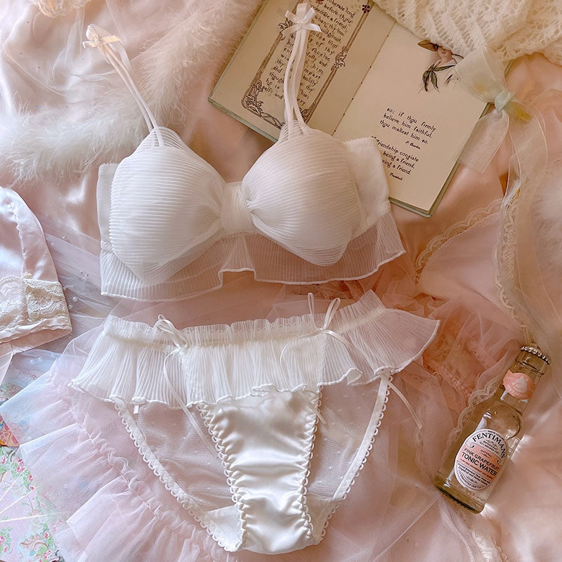 Soft Chiffon Princess Lingerie Set - White Ruffles / L - angelcore, dollette, ethereal, fairycore, kawaii lingerie