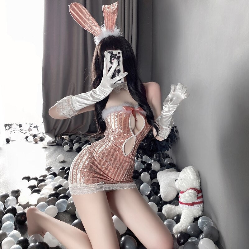 Soft Velour Bunny Set - bunny girls, rabbit, velour, velvet, z1
