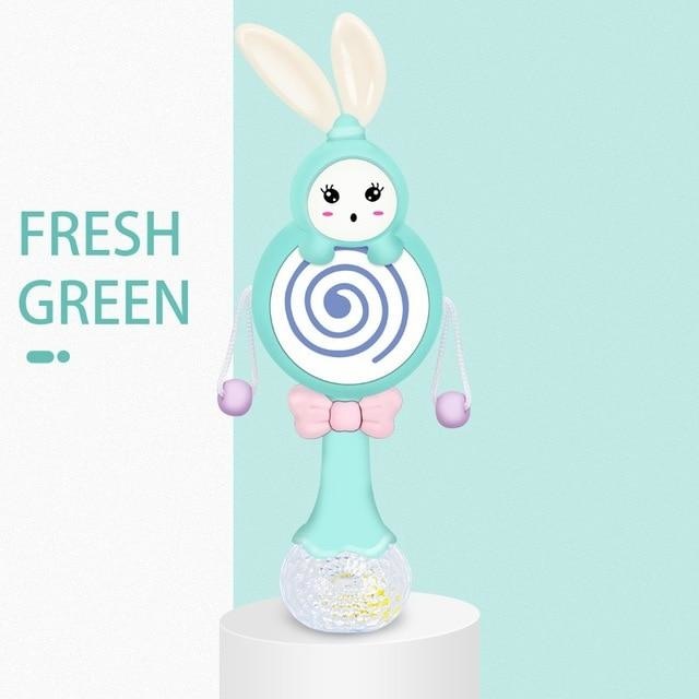 Sound & Light Bunny Rattle - Green Lollipop - abdl, adult babies, baby, baby rattle, bunny rabbit