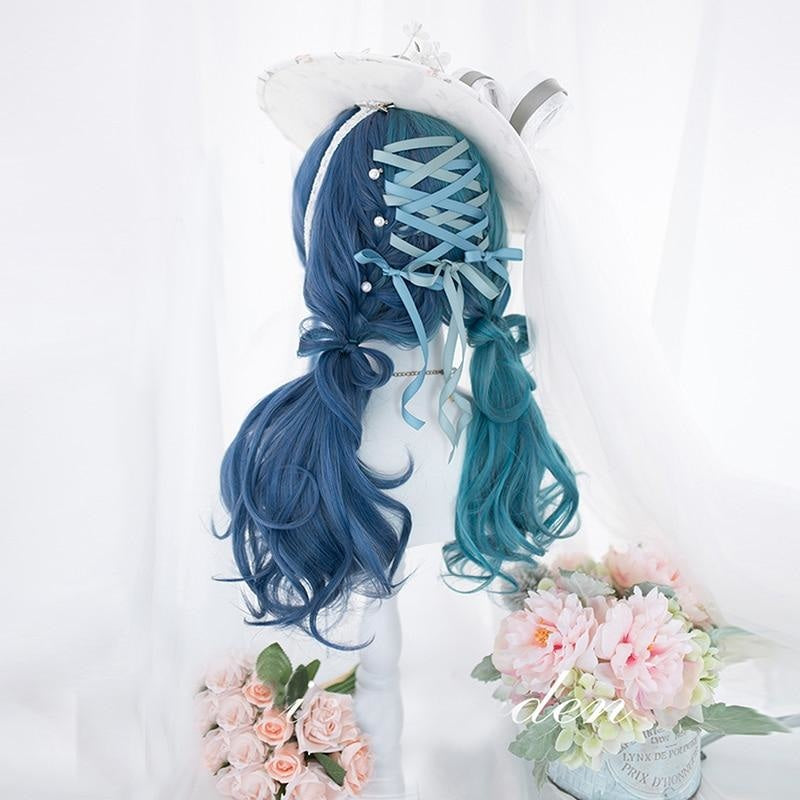 Split Blue Lolita Wig - cosplay, cosplayer, curly, hair, kanekalon