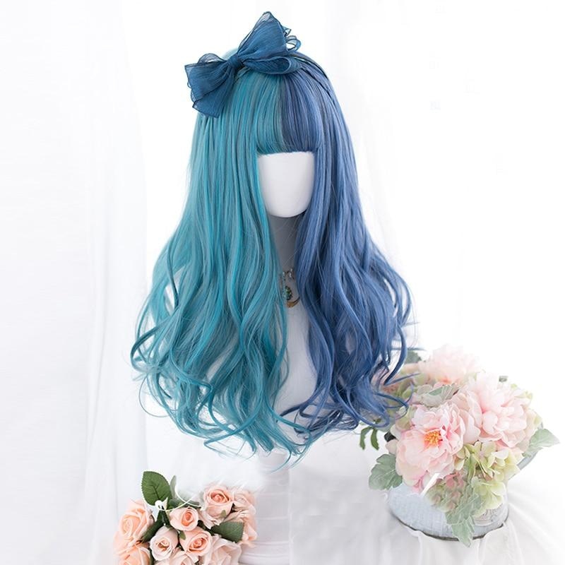 Split Blue Lolita Wig - Wavy - cosplay, cosplayer, curly, hair, kanekalon