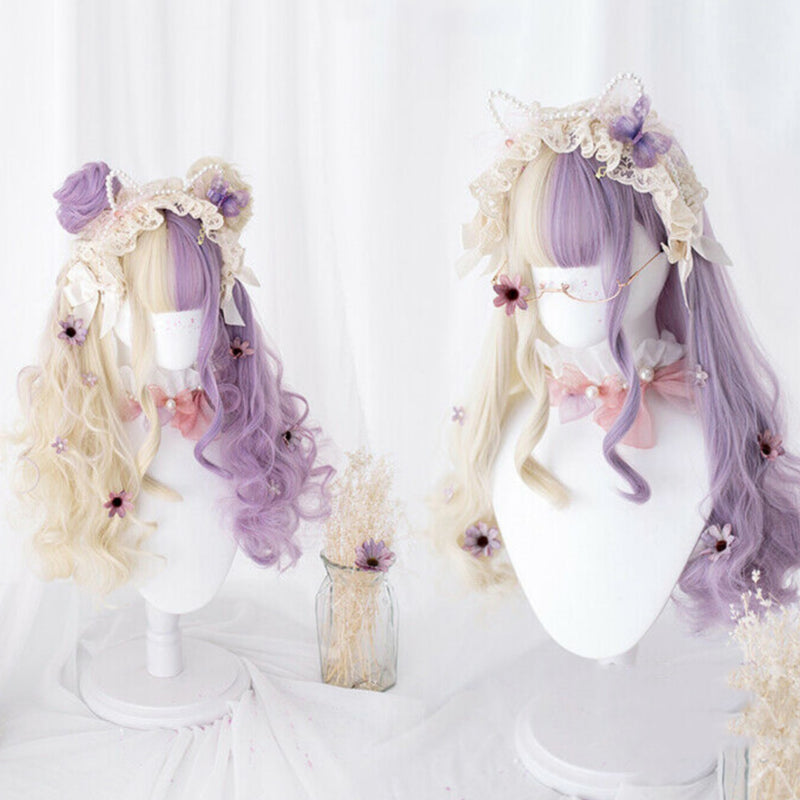 Split Lavender Lolita Wig - bangs, fairy kei, fake hair, kanekalon, lolita wig
