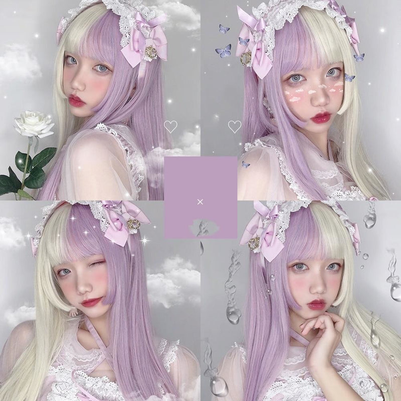 Split Lavender Lolita Wig - bangs, fairy kei, fake hair, kanekalon, lolita wig