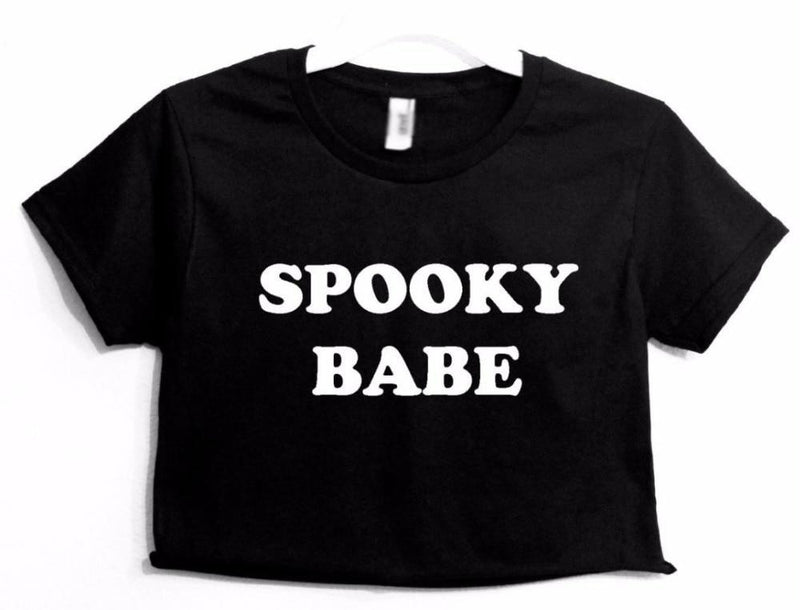 Spooky Baby Crop Top Belly Shirt Cropped T-Shirt Halloween Creepy Goth Cute