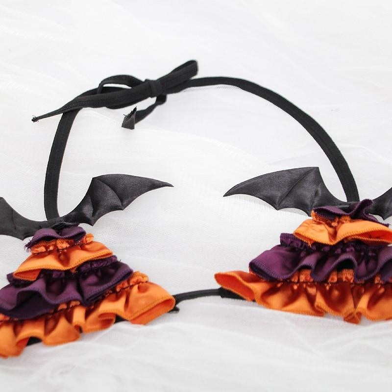 Spooky Halloween Lingerie Bikini Set Creepy Bat Wings Underwear Bra Panties